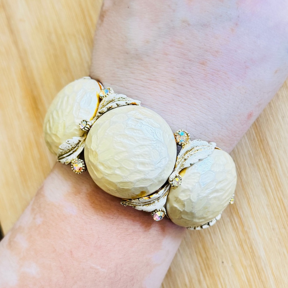 VTG HAR Hargo‎ Creations Large Pearl Clamper Bracelet Statement Leaf Chunky 50s